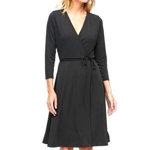 Banana Republic Large Black Wrap Dress Long Sleeves, Knit, Wrinkle Resistant NWT